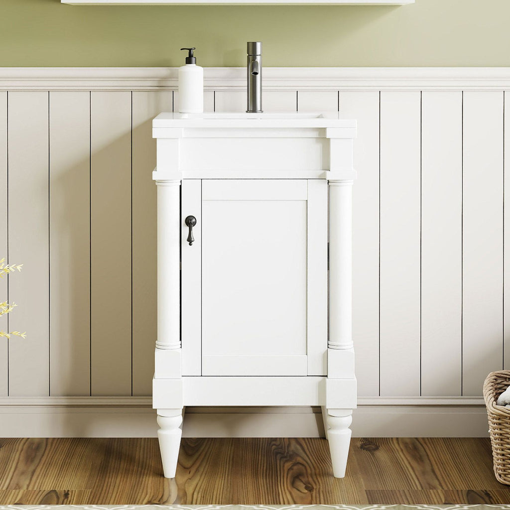18-Inch Modern Bathroom Vanity with Sink, Modern Bathroom Storage Cabinet with Door, Freestanding Small Space Bathroom Cabinet, Single Sink Cabinet with Adjustable Shelf, White