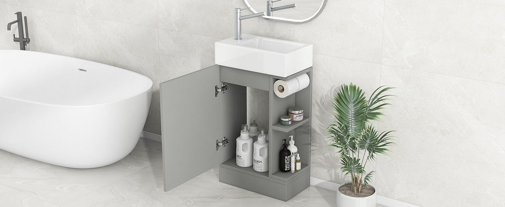 18.6" Bathroom Vanity with Sink, Bathroom Vanity Cabinet with Two-tier Shelf, Left or Right Orientation, Grey (Old Sku:WF308491AAE)