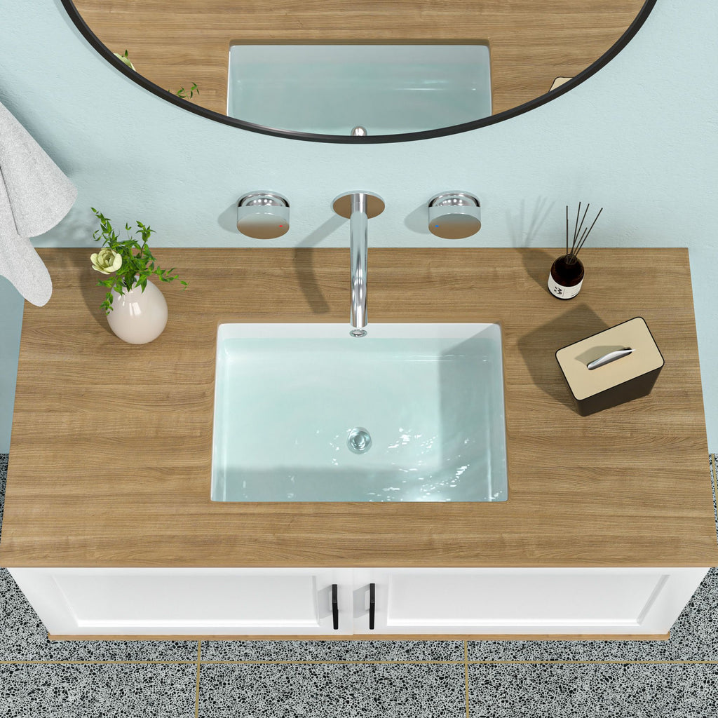 19.5"x14" White Ceramic Rectangular Undermount Bathroom Sink with Overflow