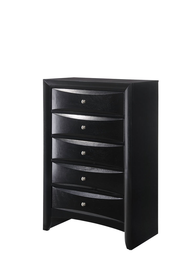 1Pc Contemporary 5 Drawer Chest Black Finish Solid Wood Wooden Bedroom Furniture