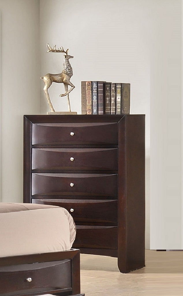 1Pc Contemporary 5 Drawer Chest Brown Finish Solid Wood Wooden Bedroom Furniture