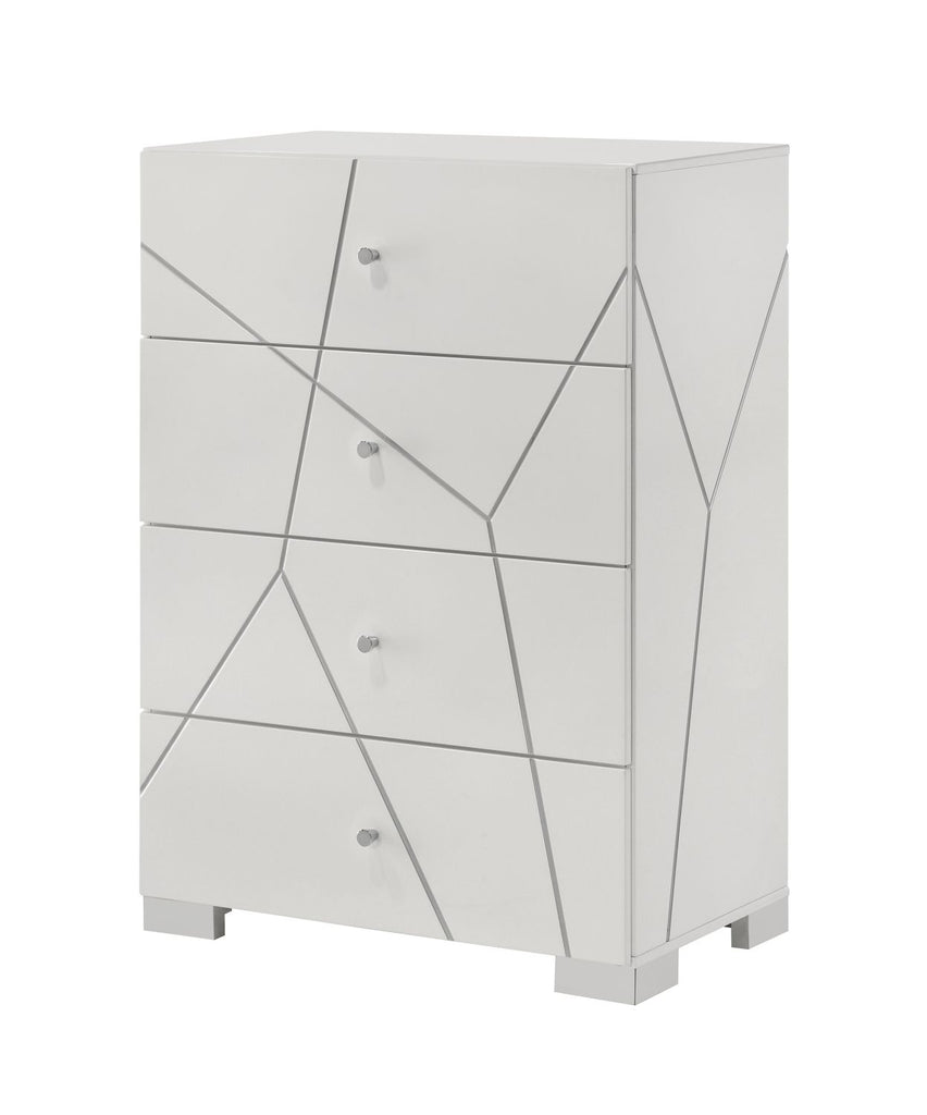 1pc Contemporary Bold Geometric Accents Pristine High-gloss White Finish Four Drawers Chest Wooden