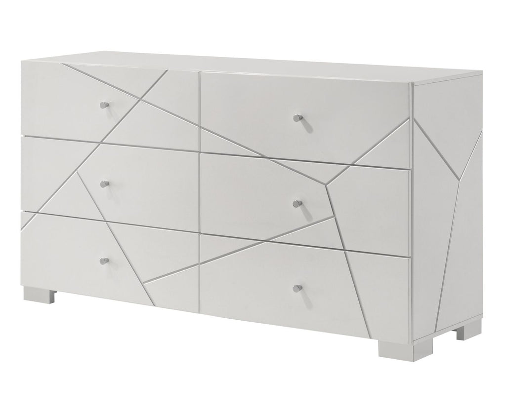 1pc Contemporary Bold Geometric Accents Pristine High-gloss White Finish Six Drawers Dresser Wooden Furniture
