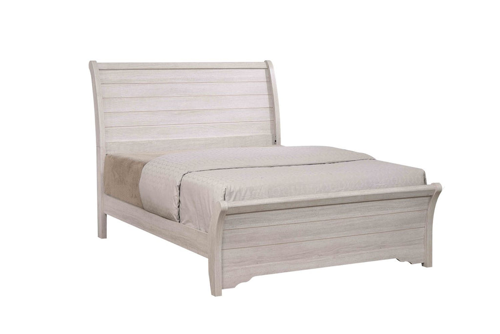 1pc Contemporary Design King Sleigh Bed Horizontal Lines Gently Sloped Curved Headboard Chalk Gray Finish