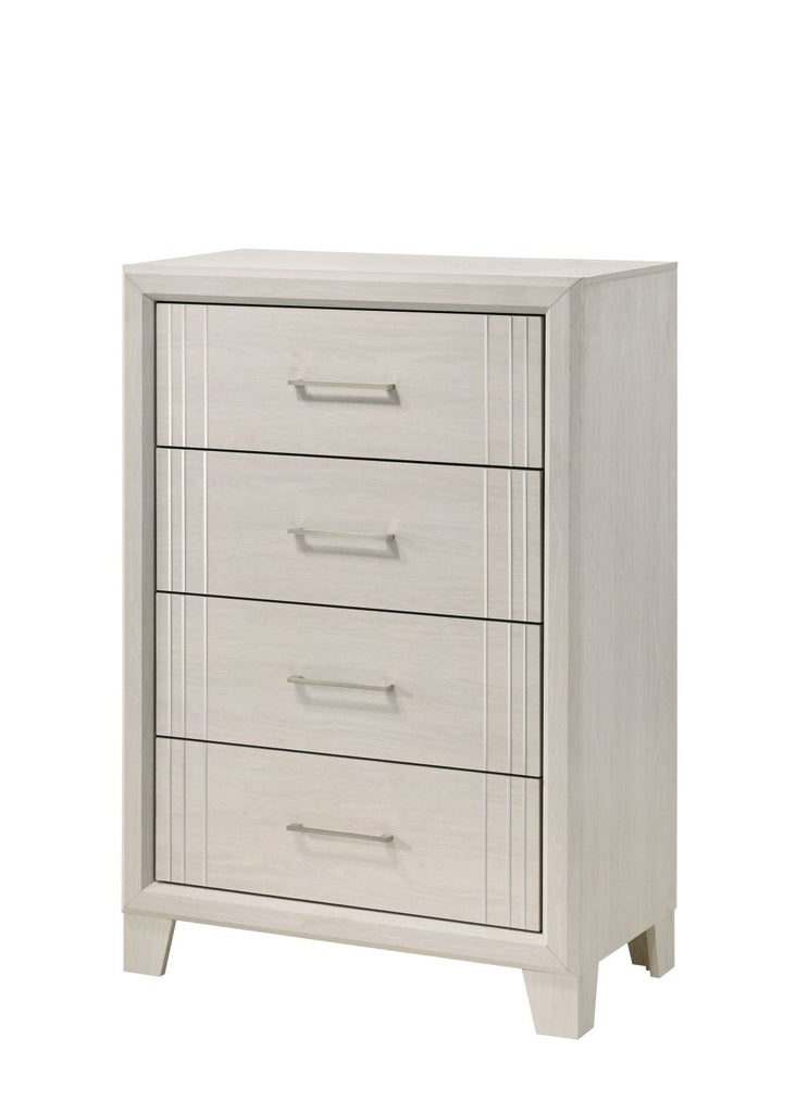 1pc Contemporary Four-Drawers Chest Bed Side Cabinet Wooden Furniture White/Beige Color