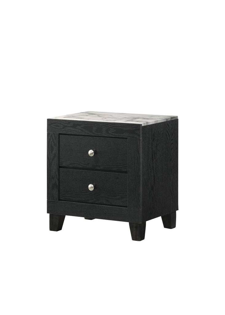 1pc Contemporary Modern White Faux Marble Top 2 Drawers Nightstand Black Finish Bedroom Furniture