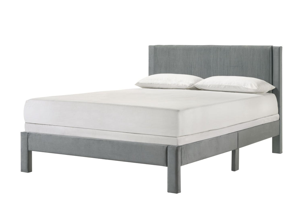 1pc Contemporary Plush Upholstered Headboard Ribbed Texture Low-profile Frame Unobtrusive Legs Full Platform Bed Light Gray Bedroom Furniture