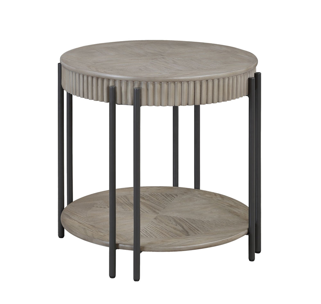 1pc Contemporary Round End Table with Storage Shelf Black Brown Tan / Beige Finish Living Room Wooden Modern Furniture
