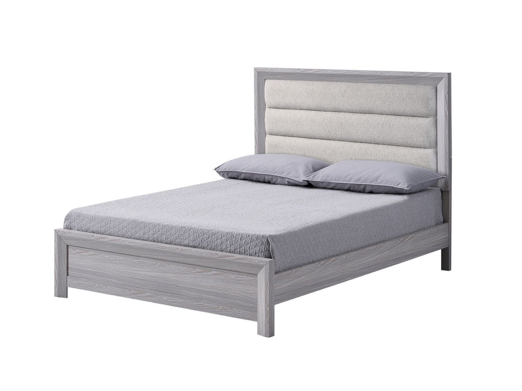 1pc Full Panel Bed Plush Channel Tufted Headboard Neutral Gray Driftwood Finish Contemporary Design
