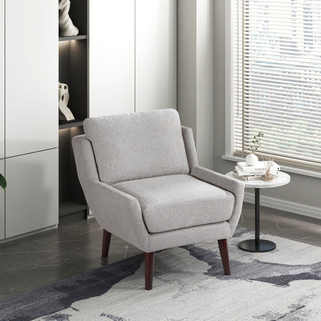 1pc Gray Accent Chair Cushion Seat Chenille Upholstery Comfort Style Durable Solid Wood Legs Contemporary Home Furniture