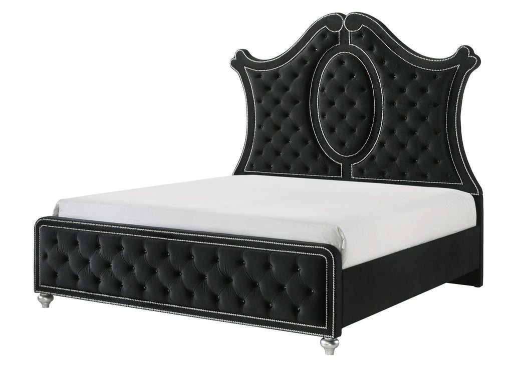 1pc King Panel Bed Tufted Headboard Luxurious Upholstery and Intricate Nailhead Trim Diamond-patterned Tufted Accent Modern Luxury Black
