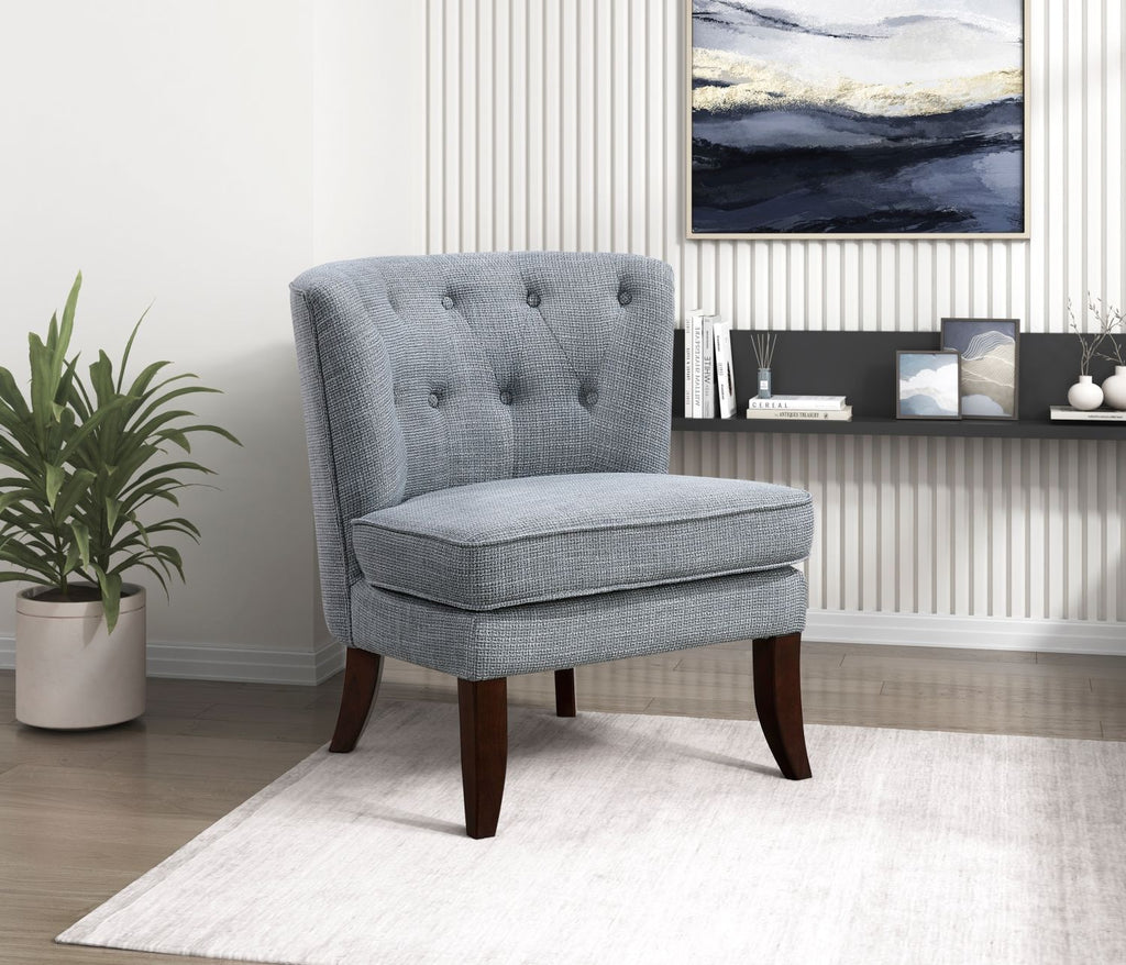 1pc Modern Dark Gray Upholstery Button Tufted Accent Chair Solid Wood Legs Classic Living Room Furniture