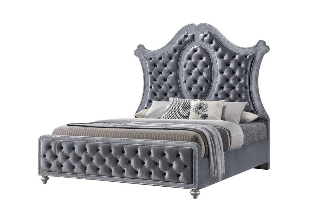 1pc Queen Panel Bed Tufted Headboard Luxurious Upholstery and Intricate Nailhead Trim Diamond-patterned Tufted Accent Modern Luxury Gray Silver