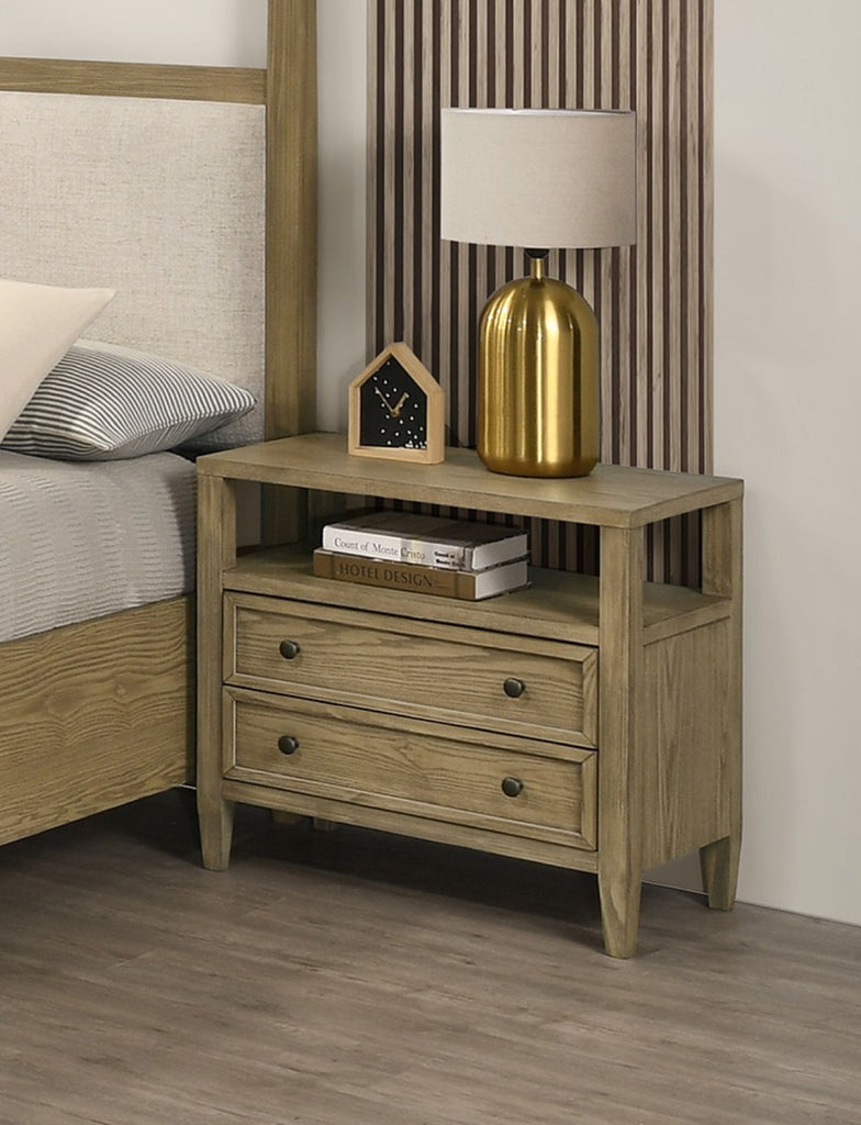 1pc Rustic 2-Drawer Nightstand with Open Shelf Wooden Bedroom Nightstand Tan / Beige Natural