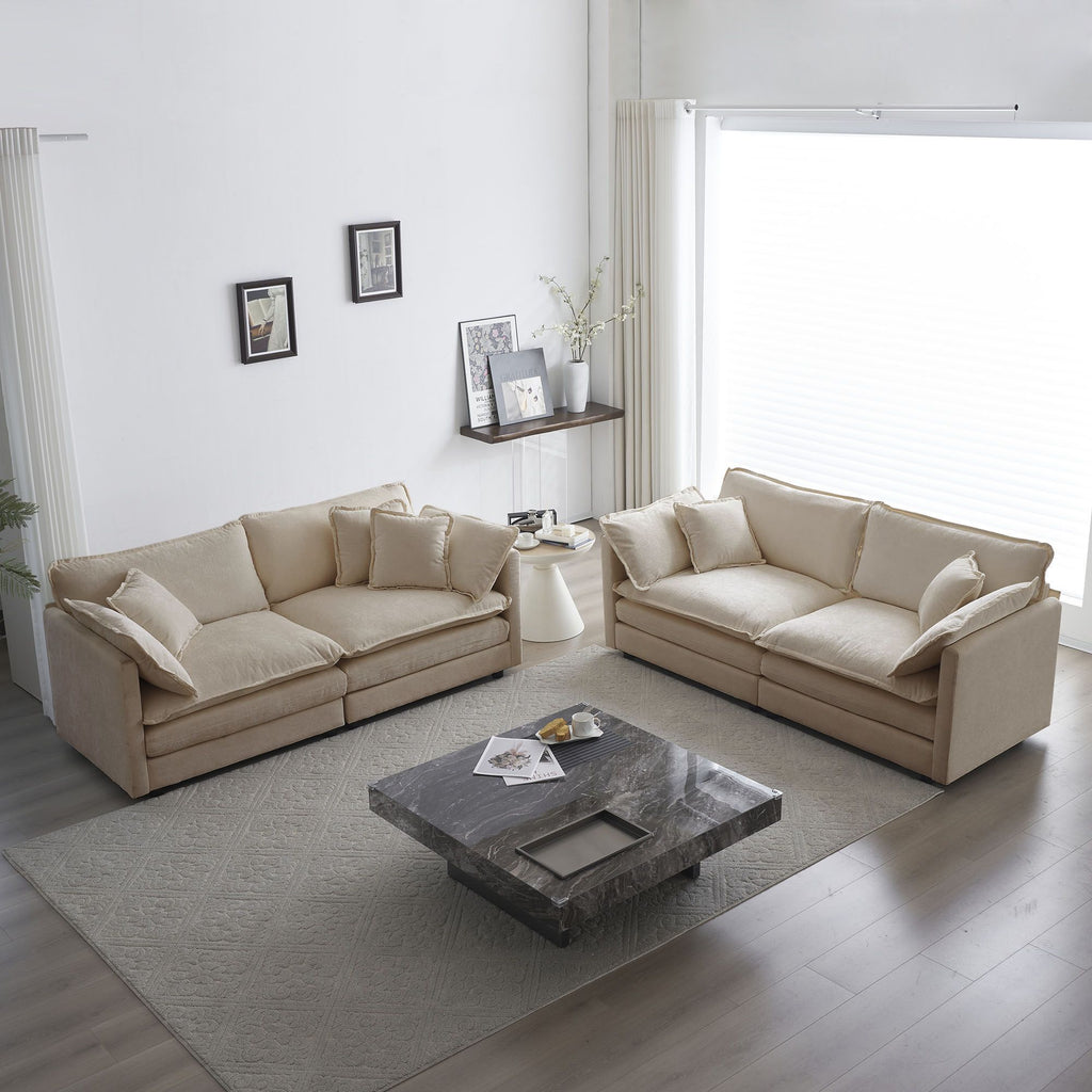 2 - Piece Living Room Set , 2 Pieces Upholstered Loveseat and Couch for Home Office Lounge, Sofa Set of 2, 2-Piece (2+2 Seat) Couch Set For Living Room ,Beige Chenille