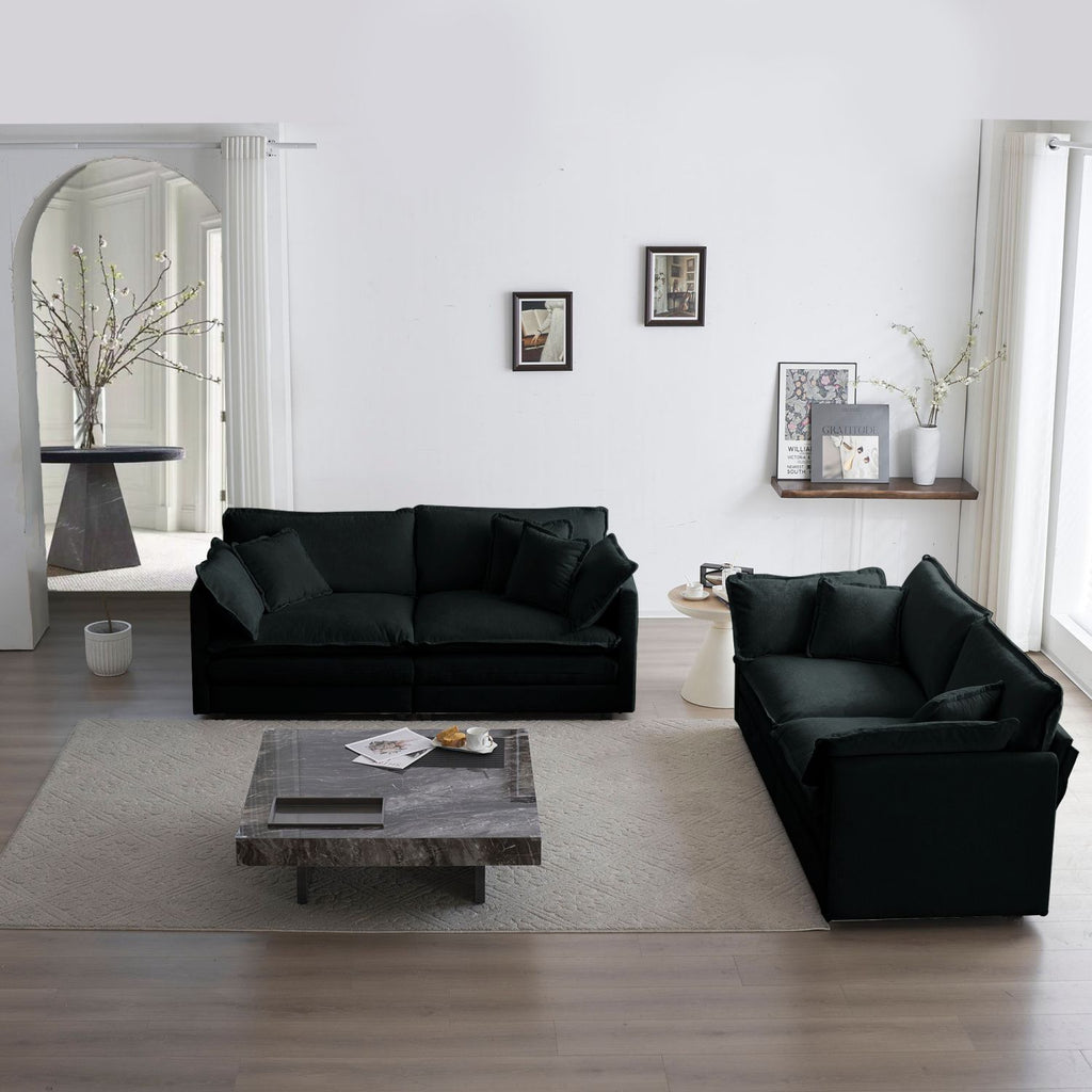 2 - Piece Living Room Set , 2 Pieces Upholstered Loveseat and Couch for Home Office Lounge, Sofa Set of 2, 2-Piece (2+2 Seat) Couch Set For Living Room ,Black Chenille