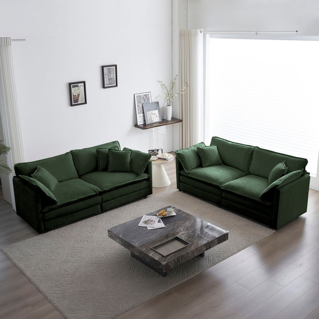 2 - Piece Living Room Set , 2 Pieces Upholstered Loveseat and Couch for Home Office Lounge, Sofa Set of 2, 2-Piece (2+2 Seat) Couch Set For Living Room ,Green Chenille