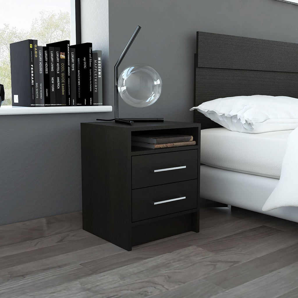 2-Drawer 1-Shelf Rectangle Nightstand Wenge