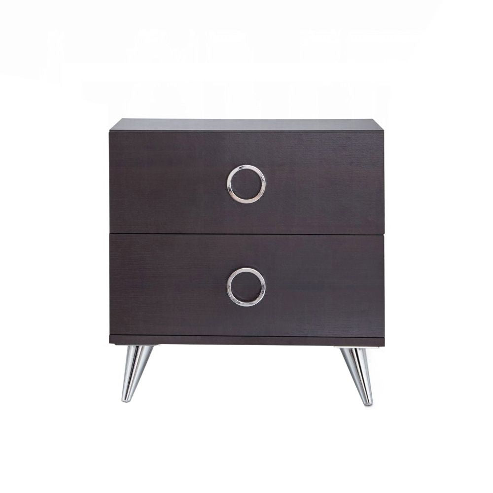2 Drawers MDF Nightstand with Plastic Legs, Espresso