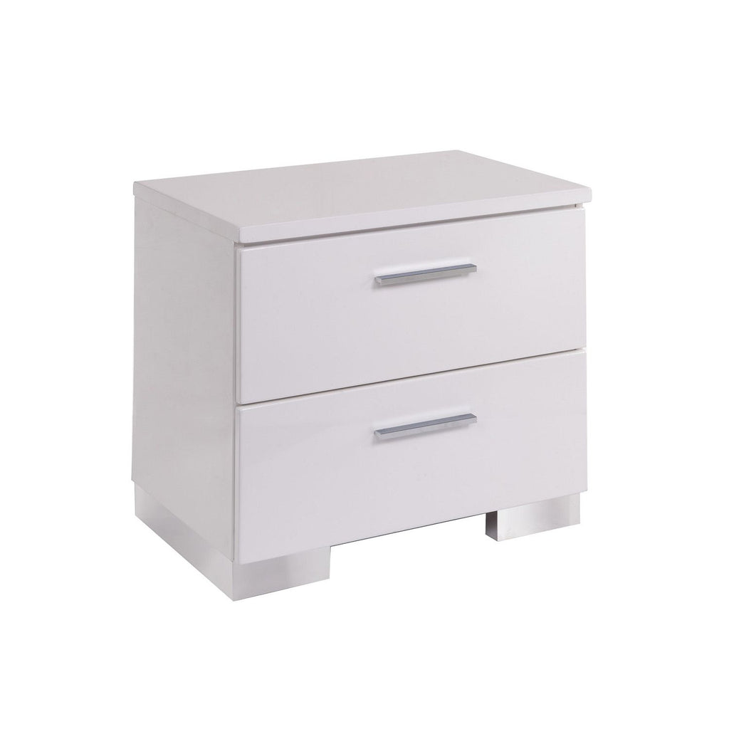 2 Drawers Nightstand with Chrome Legs, White