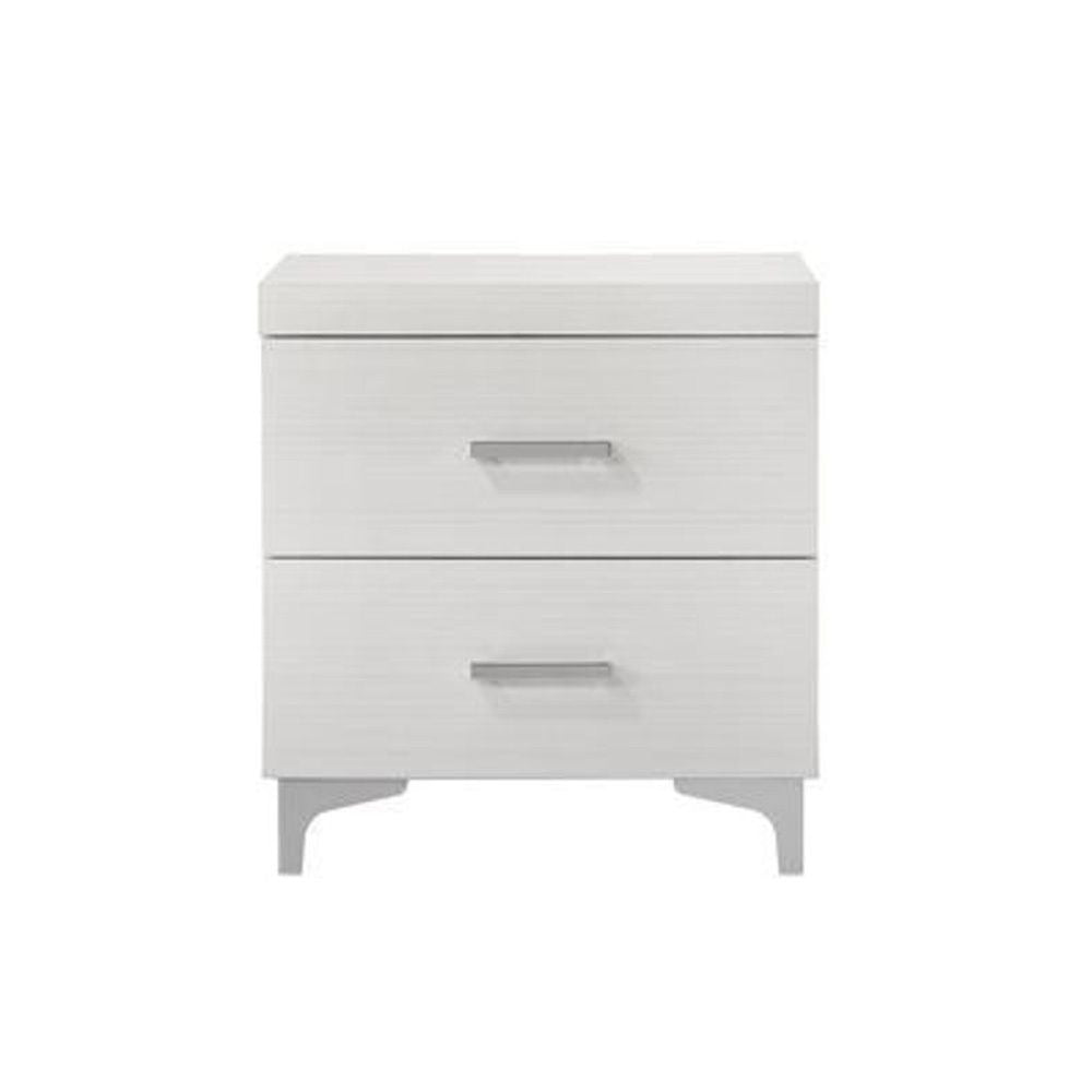 2 Drawers Nightstand with Metal Legs, White