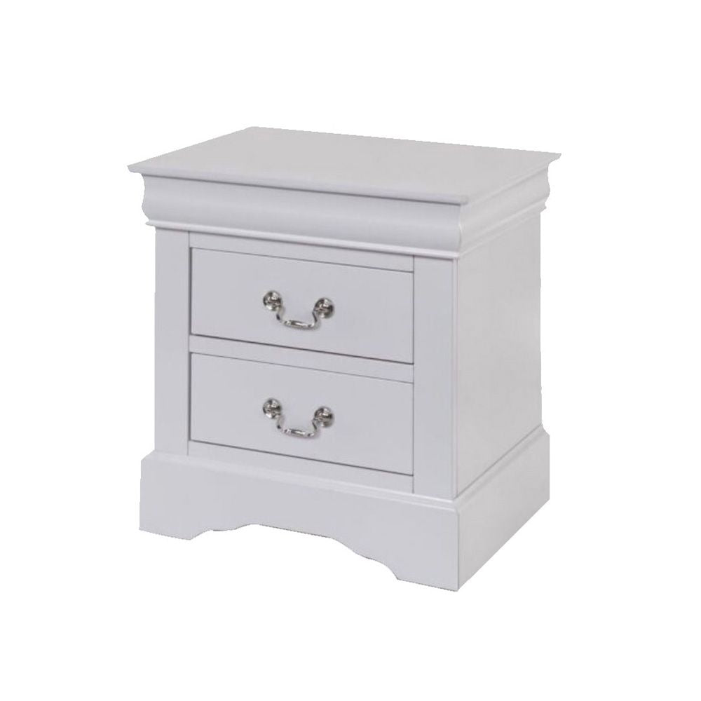 2 Drawers Solid Pine Nightstand in White Finish