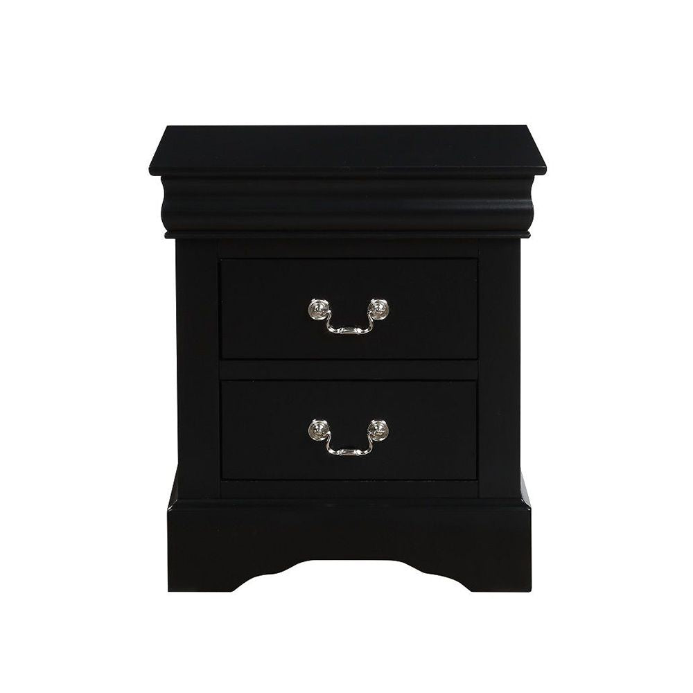 2 Drawers Wooden Nightstand in Black Finish