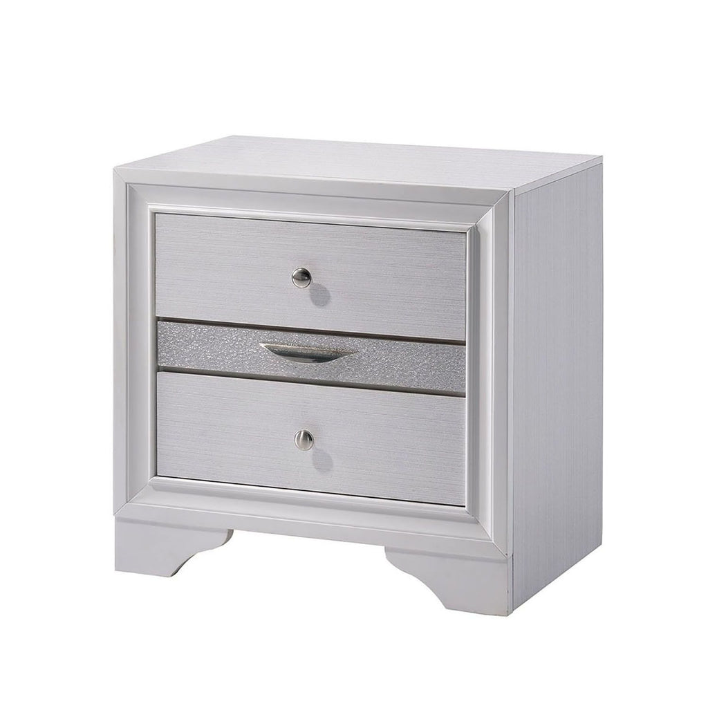 2 Drawers Wooden Nightstand with Nickel Round Knobs, White
