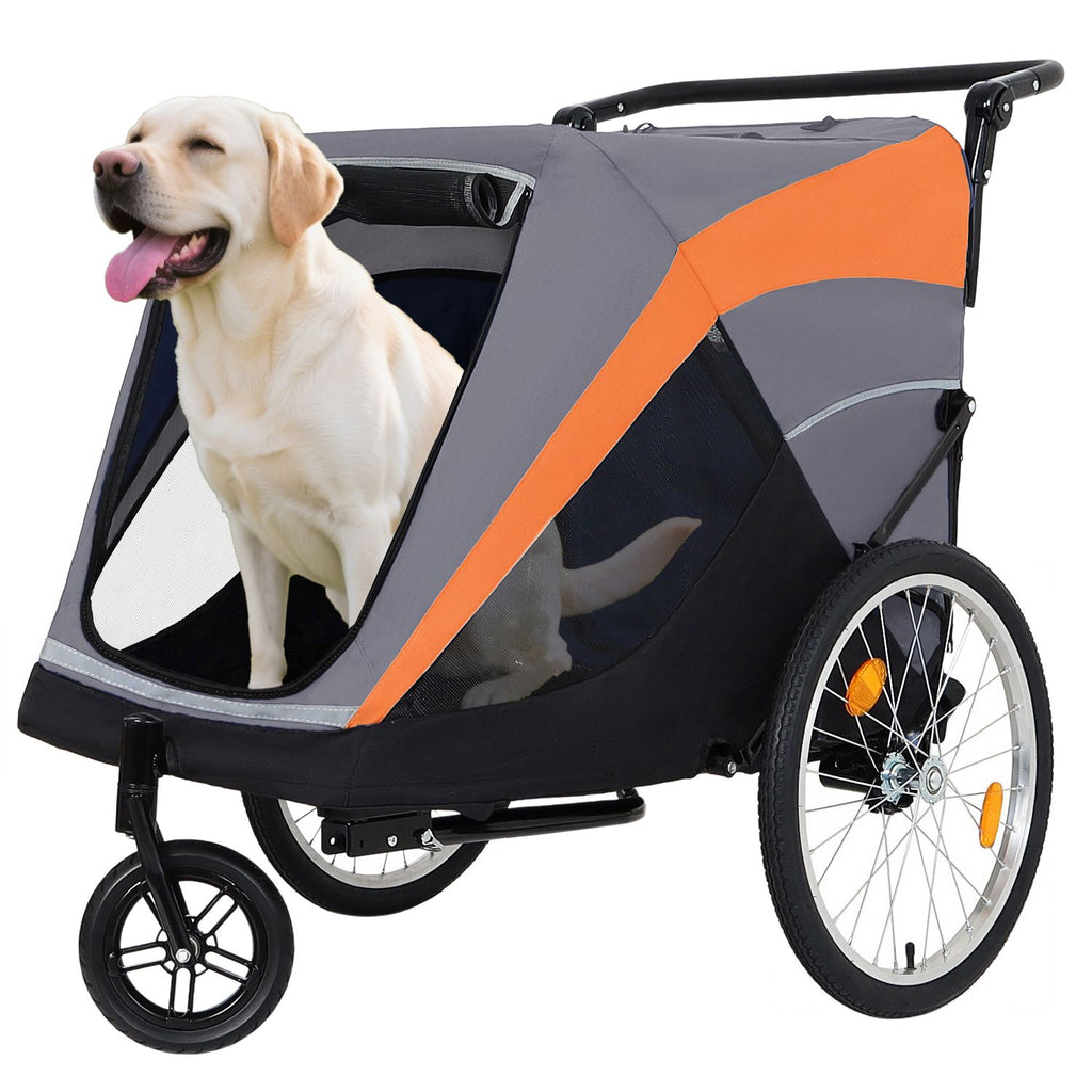 2-in-1 Bike Trailer & Push Cart for Pets - Detachable Bike Hitch & Push Handle Included - Quick Release Wheel, Internal Leash, Dual Cup Pockets and Underneath Storage Bag, Holds Pets Up to 100 lbs
