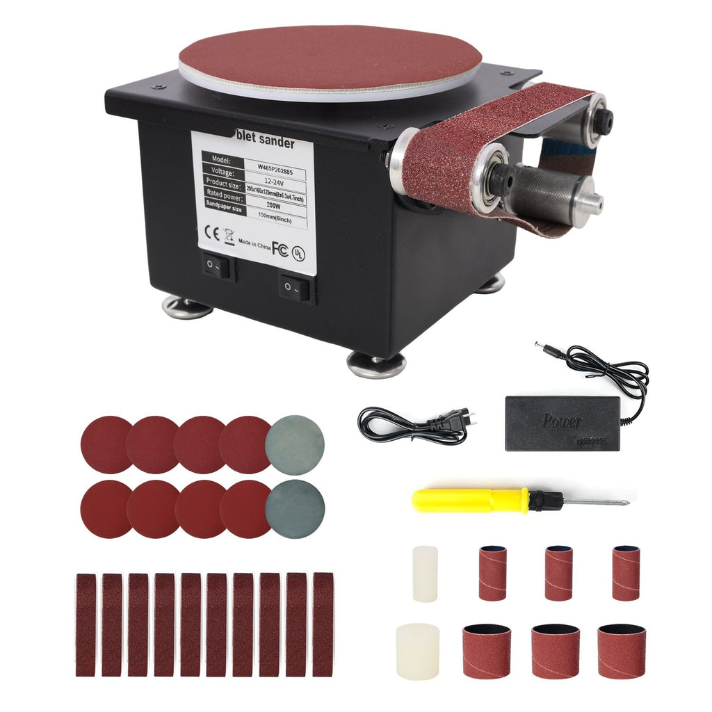 2 in 1 Mini Belt Disc Sander,Bench Grinder Small Spindle Sander Machine for Wood Metal Stone Diy Grinding,Adjustable Speed Electric Sander