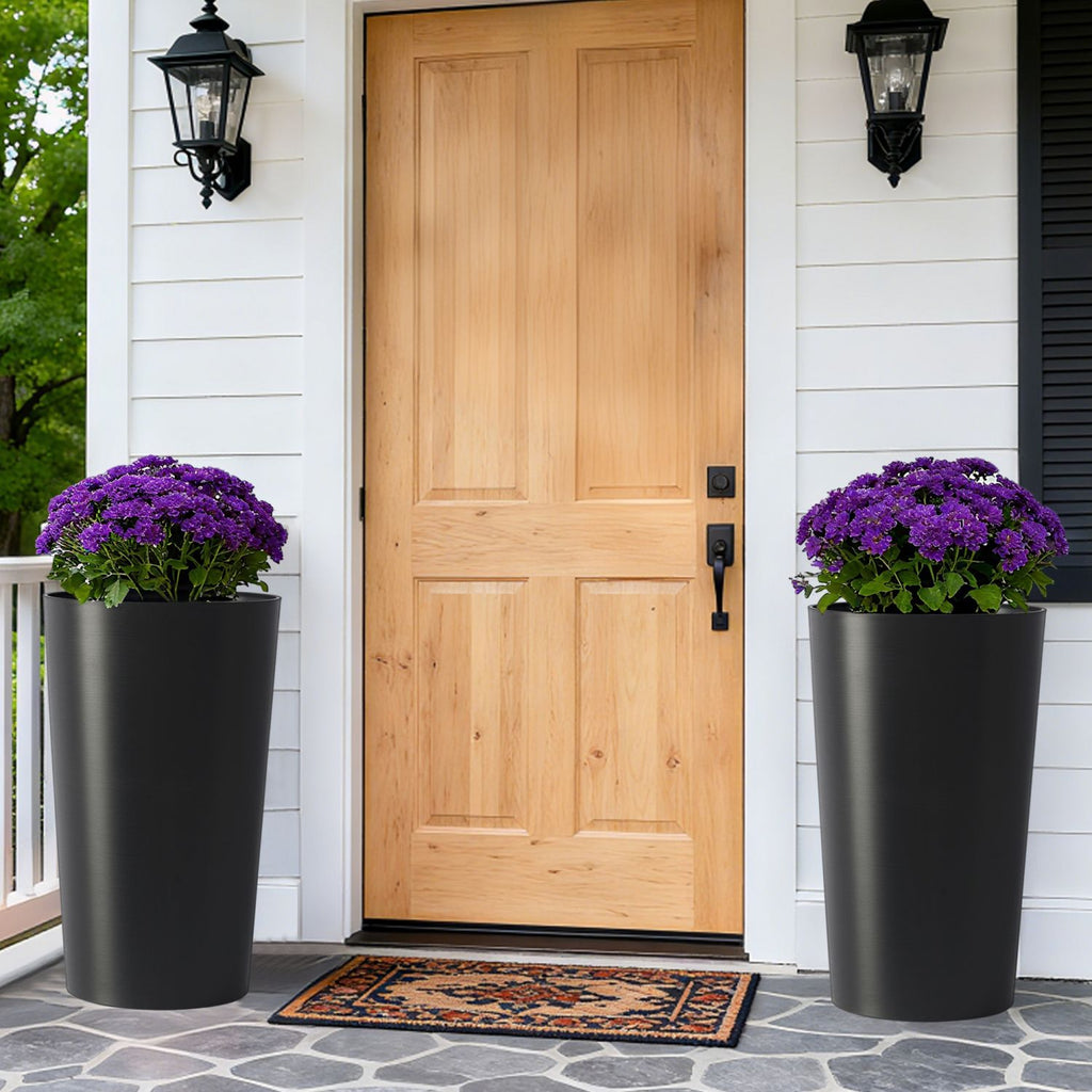 2 Pack Tall 21.7 in Planters for Outdoor Plants Modern Tall Square Planter Box Indoor Outdoor Porch Patio Flower Pot Modern Big Tapered Matte Tree Flower Pot for Garden, (Black)