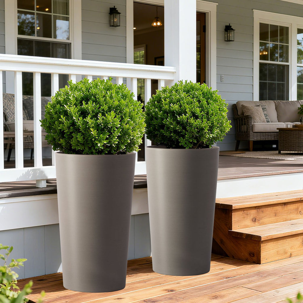 2 Pack Tall 21.7 in Planters for Outdoor Plants Modern Tall Square Planter Box Indoor Outdoor Porch Patio Flower Pot Modern Big Tapered Matte Tree Flower Pot for Garden, (Brown)