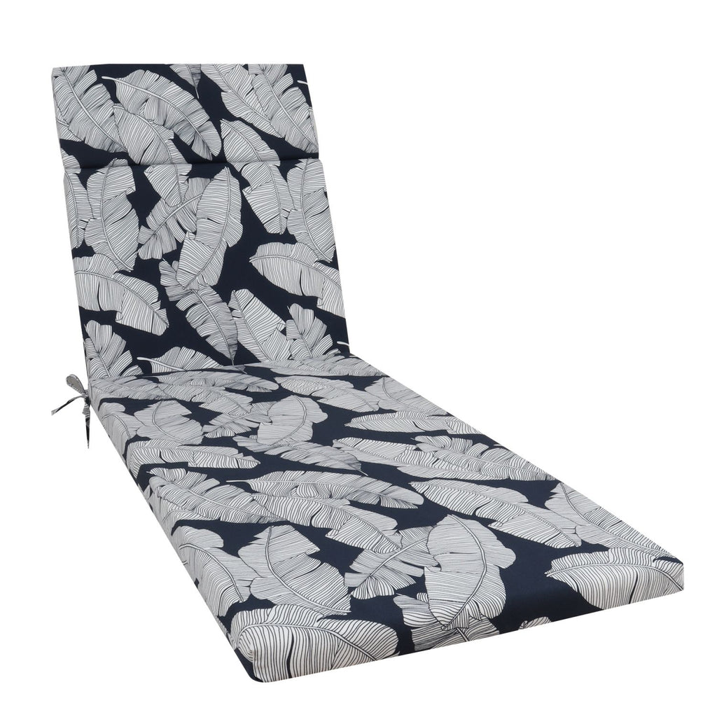 2 Pcs Set Indoor/Outdoor Chaise Lounge Chair Cushion Outdoor Furniture Cushion with Ties, Patio Seat Cushion for Lawn,Pool & Beach,75" x 22.8" x 2" (Blue/Leaf)