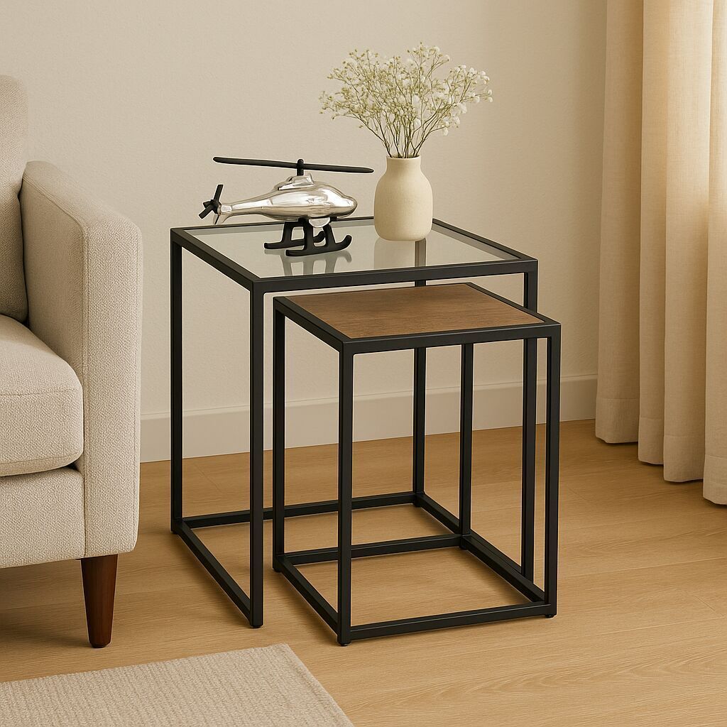 2-Piece Glass & Metal Nesting Table Set – Modern Contemporary Tables for Stylish Living
