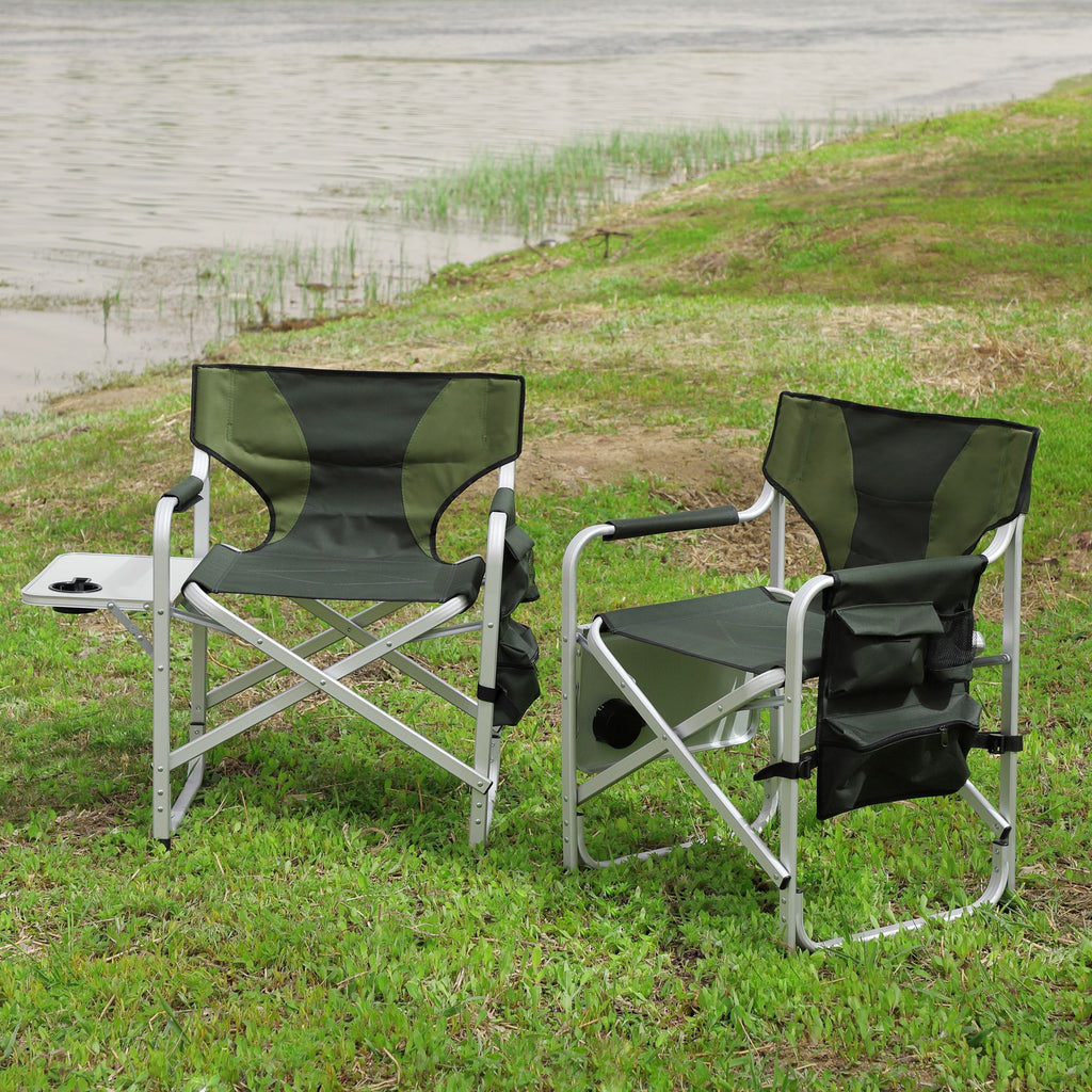 2-piece Padded Folding Outdoor Chair with Side Table and Storage Pockets,Lightweight Oversized Directors Chair for indoor, Outdoor Camping, Picnics and Fishing,Green