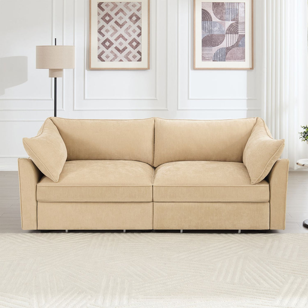 2 Seater Sofa With Pull out Storage Drawers Under Each Seat, ,2-Seat Loveseat With Excellent Storage Space, Suitable for Small Living Rooms, Chenille Color Wheat