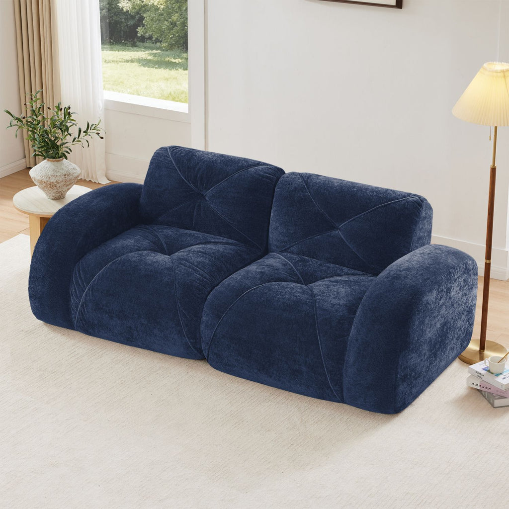2-seater Tufted Sofa Couches With boneless Sofa,Soft Velvet Fabric,Bottom Anti-Slip Design,32D High Density Sponge,Ergonomic Design Bottom,No Assembly Required,Fits Living Rooms,Blue