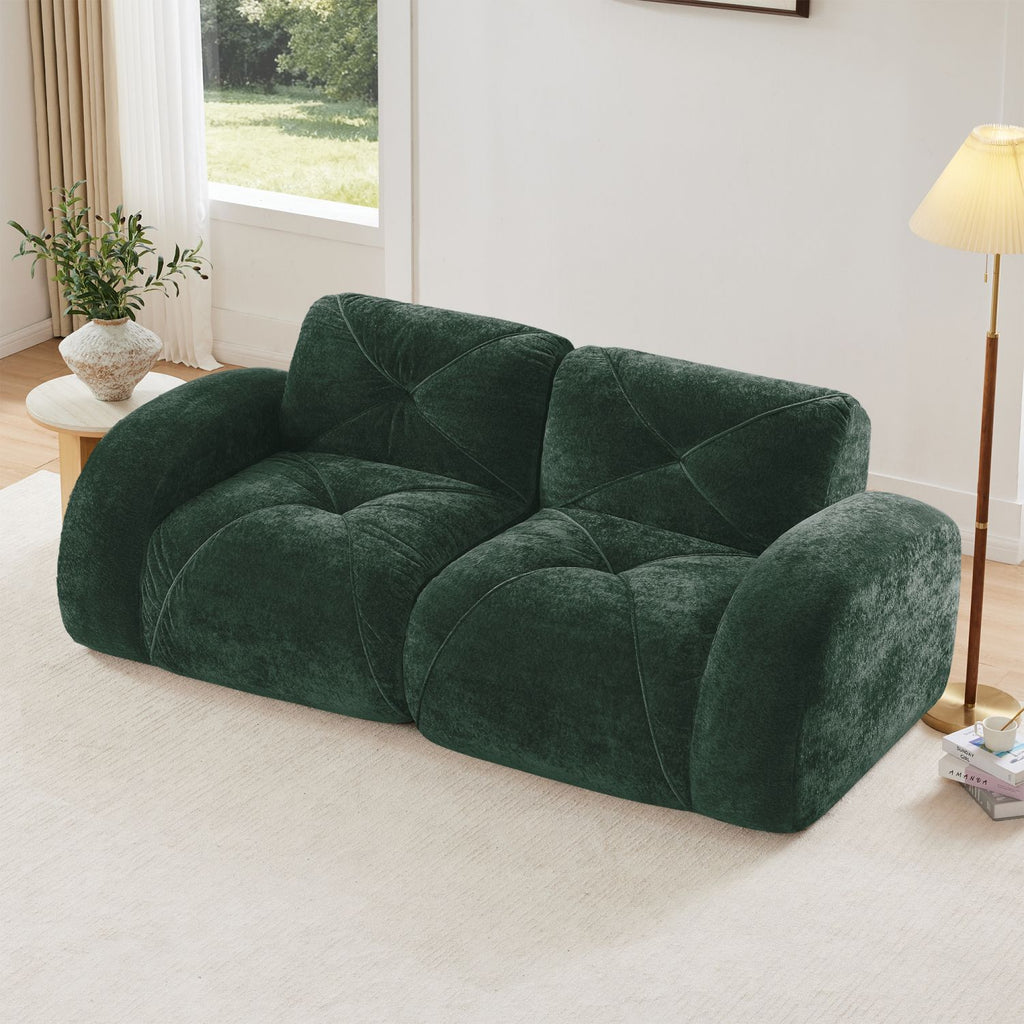 2-seater Tufted Sofa Couches With boneless Sofa,Soft Velvet Fabric,Bottom Anti-Slip Design,32D High Density Sponge,Ergonomic Design Bottom,No Assembly Required,Fits Living Rooms,Green