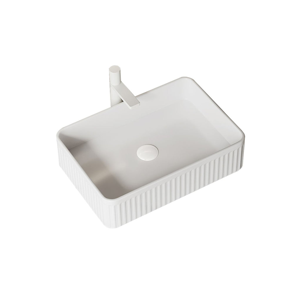 20'' Bathroom Sink, Rectangular Striped Vessel Ceramic Basin without Faucet, NO Cabinet, White