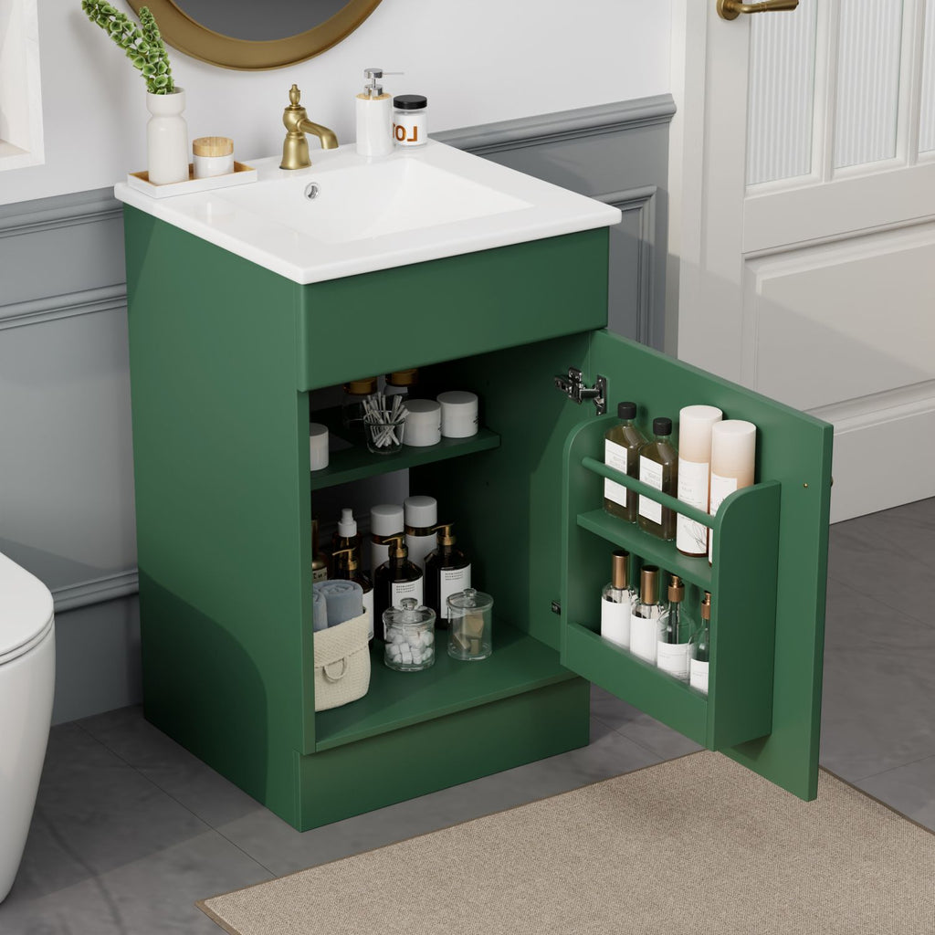 20" Bathroom Vanity with Sink, Vanity Cabinet with Door Shelf and Adjustable Shelf, Green
