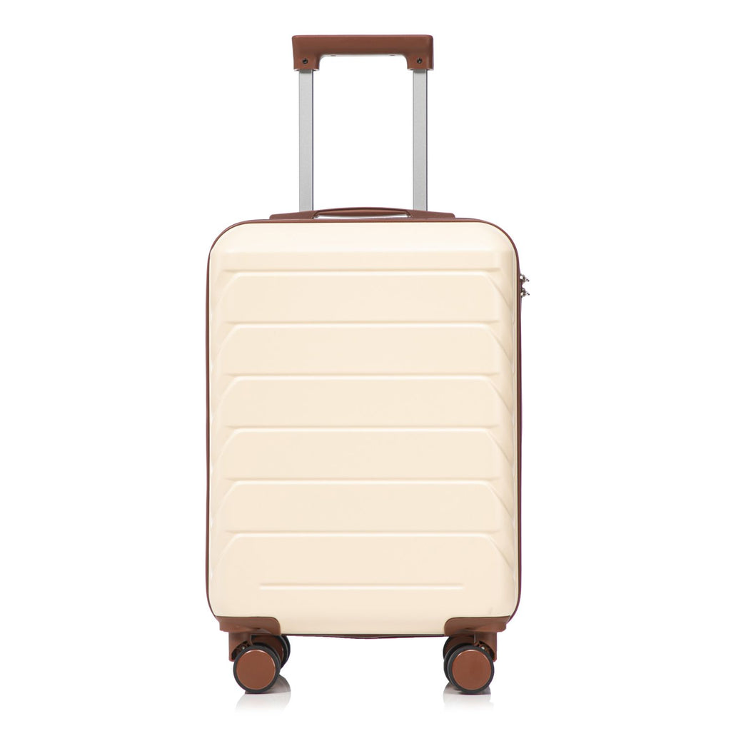20 Inch ABS Hard Shell Travel Checked Luggage - Scratch Resistant Surface Four Multi-Directional Wheels, With Combination Lock.(Beige)