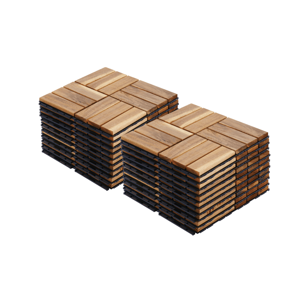 20 PCS Interlocking Deck Tiles Checker Pattern, 12" x 12" Square Yellow Acacia Hardwood Outdoor Flooring for Patio, Bancony, Pool Side,...