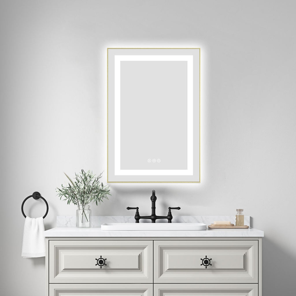 20 x 30 Inch LED Bathroom Mirror with Front and Backlight, Wall Mounted Vanity Mirror with Aluminum Frame, Anti-Fog, Memory, 3 Colors, Stepless Dimmable