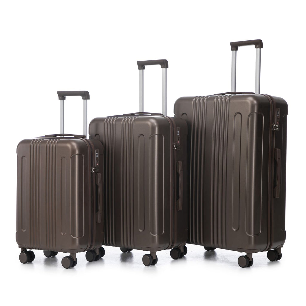 20"/24"/28" 3 pcs/set in ABS Spinner Wheel Luggage, Carry on Suitcase, Matching Color, TSA Combination Lock (Brown)