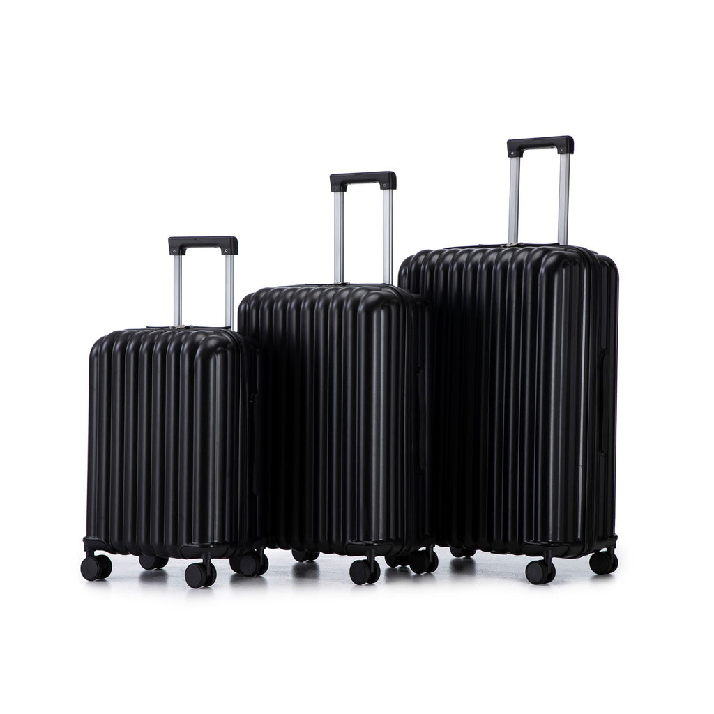 20"/24"/28" 3 pcs/set in ABS Spinner Wheel Luggage, Carry on Suitcase, with Cup Holder & USB Port & Phone Holder (Black)