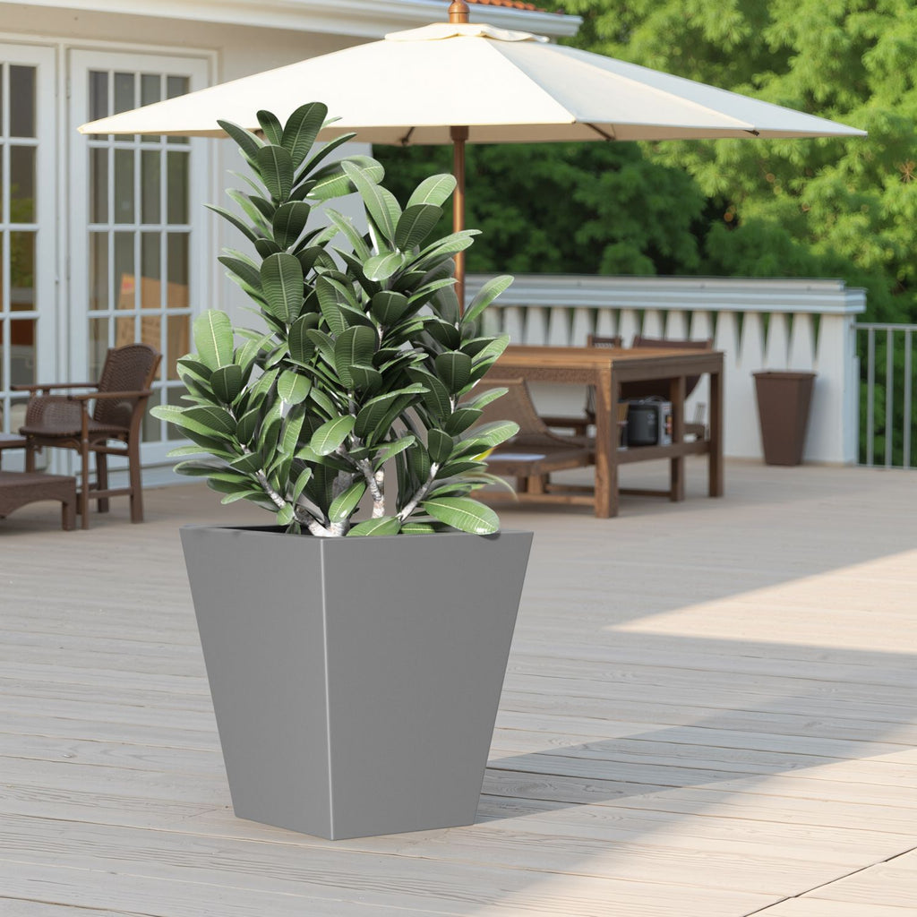 22" H Tall Mental Tapered Planter – Large Outdoor & Indoor Garden Plant Pot with Drainage Hole and Rubber Plug, Stylish Burnished Grey Finish for Home and Patio