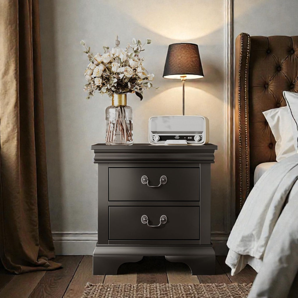 22" x 16" x 22.7" Classic Wooden Nightstand-Black
