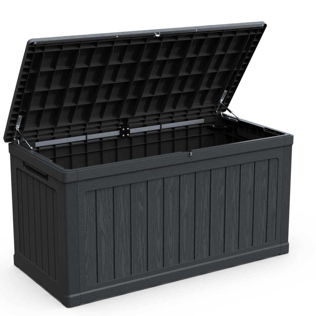 230 Gallon Large Outdoor Storage XXL Deck Box for Patio Furniture, Outdoor Cushions, Garden Tools and Sports/Pools Equipment, Waterproof Resin, Lockable, Black