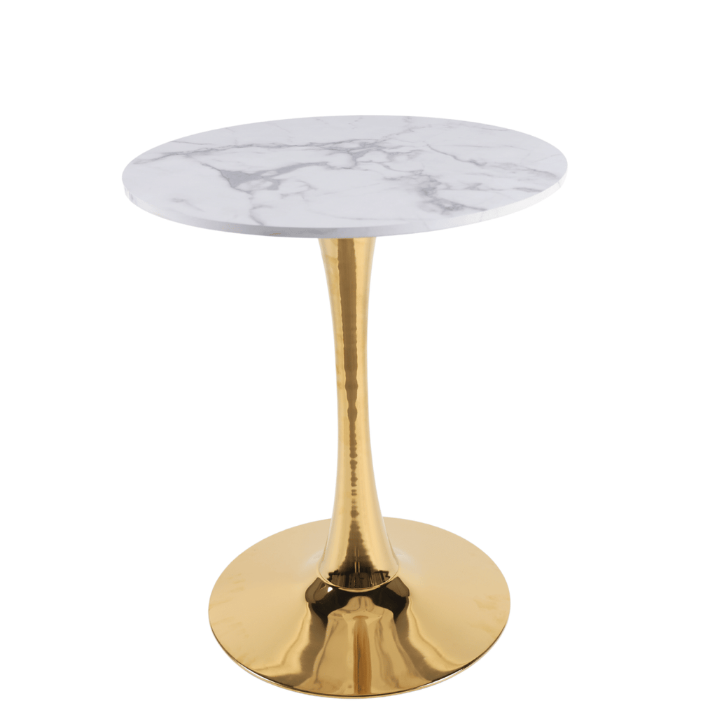 23.62"White marble COLOR TOP Golden color leg Tulip Table Mid-century Dining Table for 2-4 people With Round Mdf Table Top, Pedestal Dining Table, End Table Leisure Coffee Table