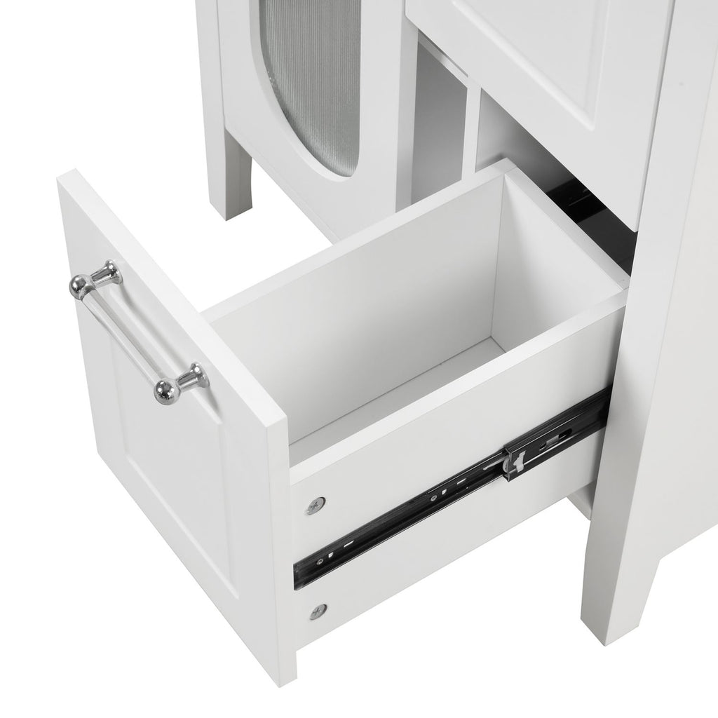 24" Bathroom Vanity with Sink, Bathroom Vanity Cabinet with Two Drawers and Door, Adjustable Shelf, Solid Wood and MDF, White (Old Sku:WF309411AAK)